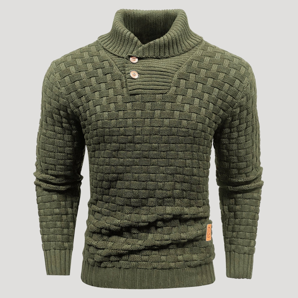 Men’s Textured Shawl Collar Knit Sweater Casual Pullover