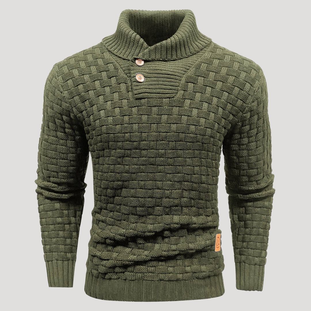 Men’s Textured Shawl Collar Knit Sweater Casual Pullover