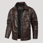 Men’s Brown Leather Field Jacket With Button Front Pockets