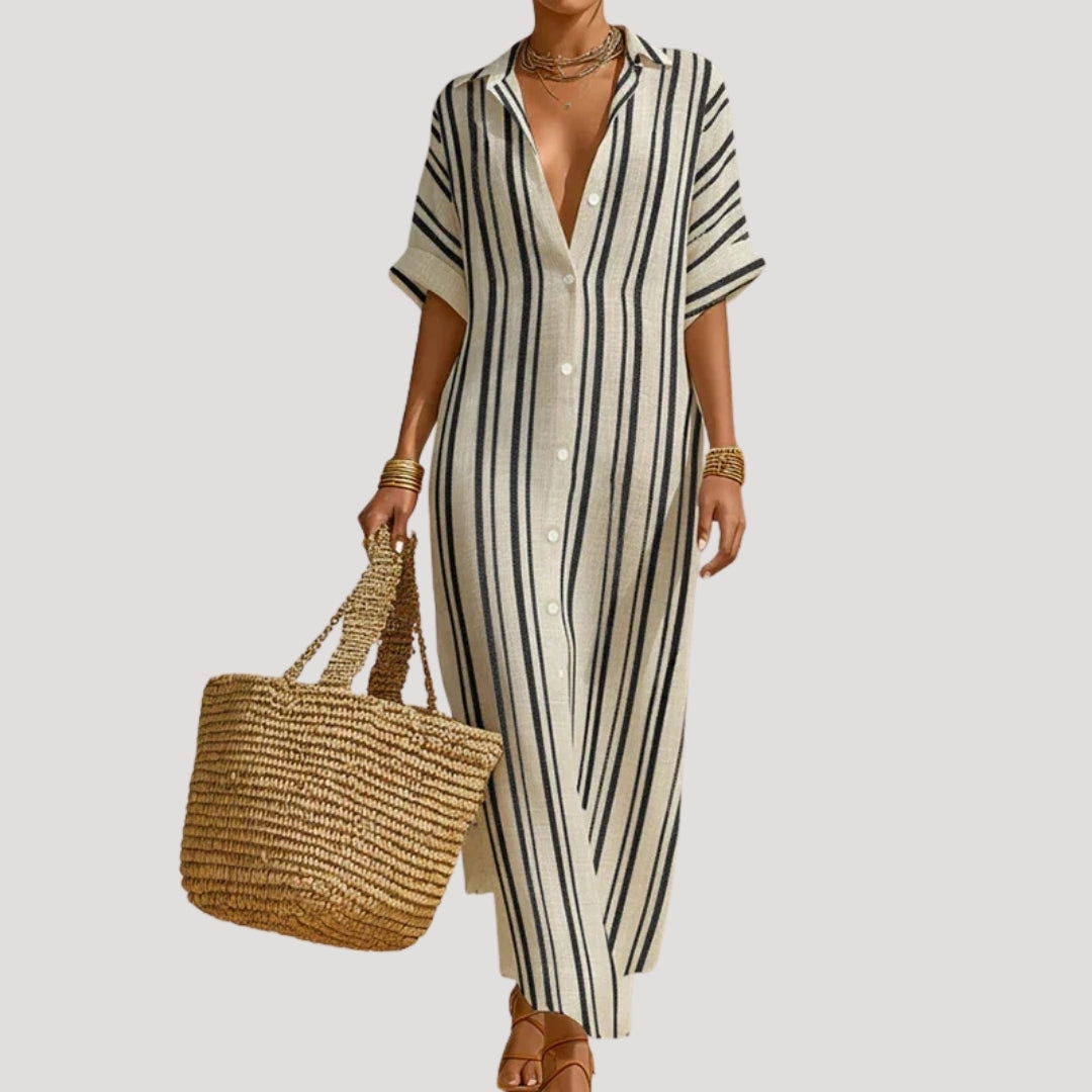 Women’s Maxi Dress Shirt Striped Button Casual Summer Beach