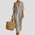 Women’s Maxi Dress Shirt Striped Button Casual Summer Beach