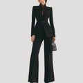 Women Tailored Blazer Wide Leg Trouser Suit Set Elegant
