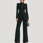 Women Tailored Blazer Wide Leg Trouser Suit Set Elegant