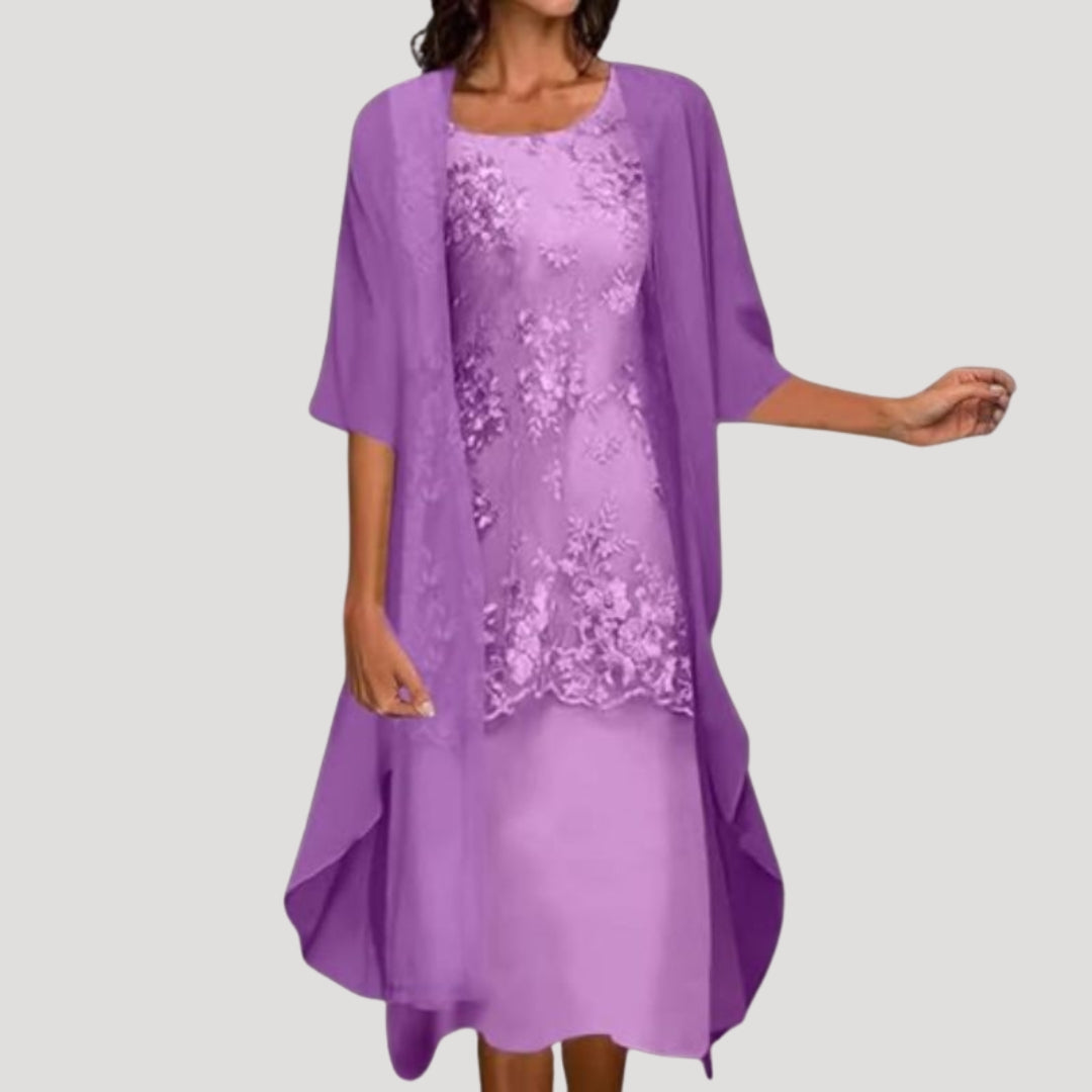 Women’s Formal Dress Midi Elegant Chiffon Layered Short Sleeve