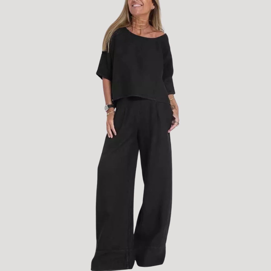 Women’s Linen Pants Set Wide Leg Two Piece Lounge Outfit