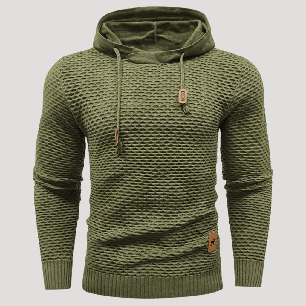 Men’s Textured Knit Pullover Hoodie Long Sleeve Sweater