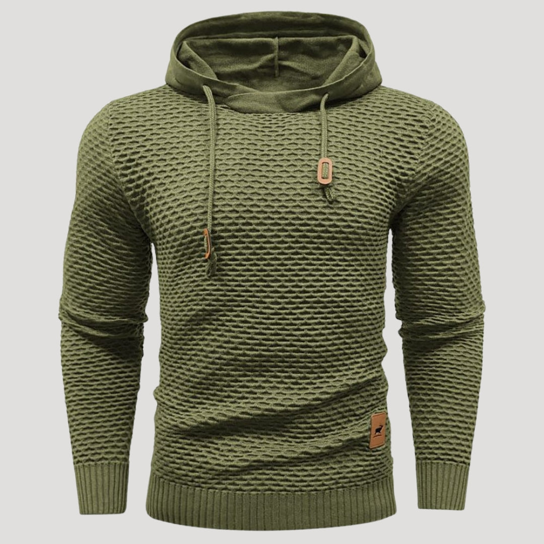 Men’s Textured Knit Pullover Hoodie Long Sleeve Sweater