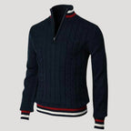 Men’s Knit Sweater Half Zip Cable Long Sleeve Stand Collar
