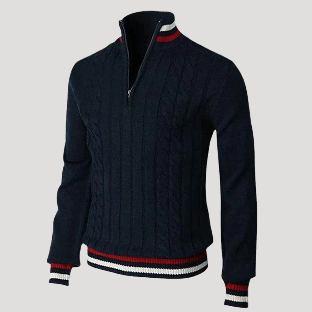 Men’s Knit Sweater Half Zip Cable Long Sleeve Stand Collar