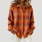 Women’s Plaid Button Front Knit Cardigan Oversized Fit