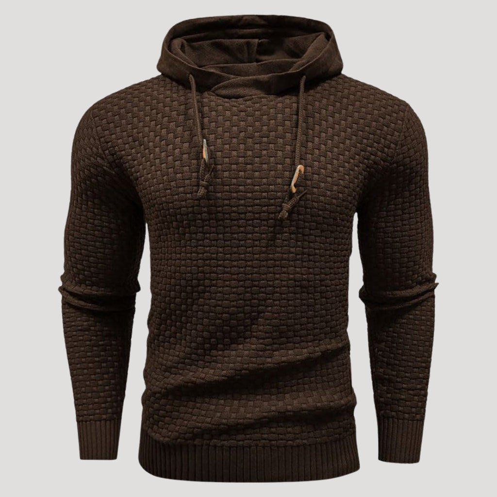 Men’s Textured Knit Hoodie Casual Long Sleeve Pullover Top