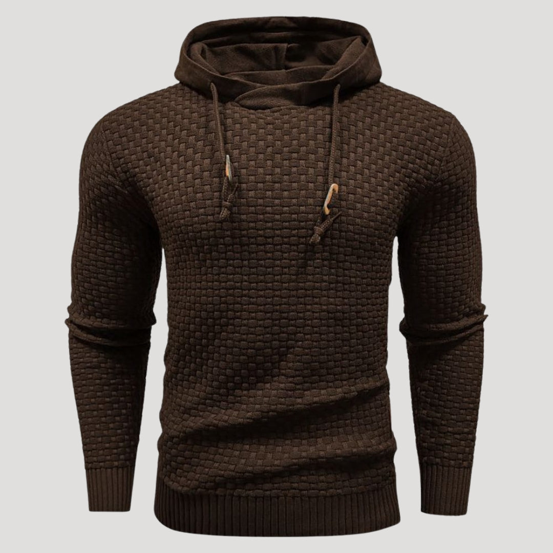 Men’s Textured Knit Hoodie Casual Long Sleeve Pullover Top