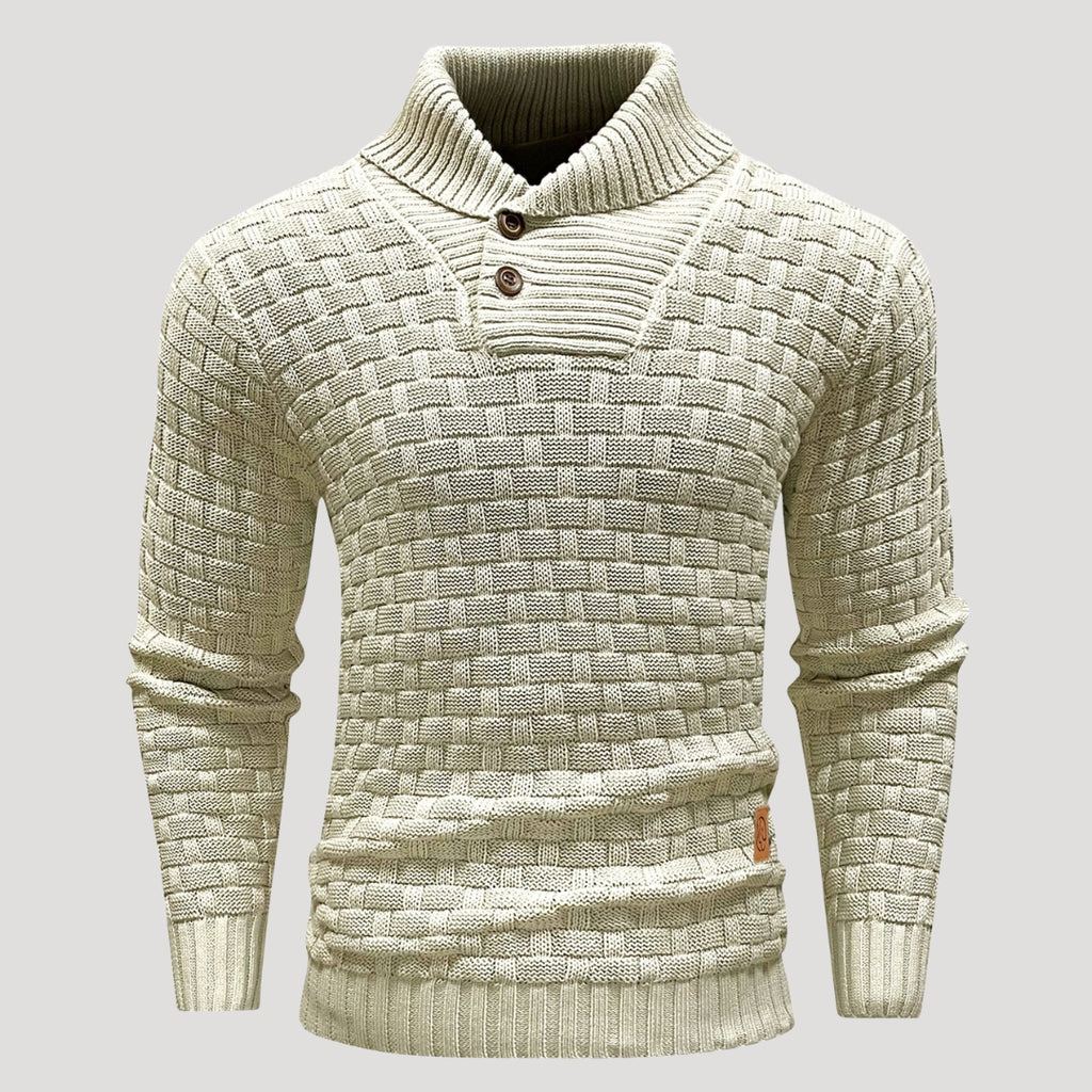 Men’s Textured Shawl Collar Knit Sweater Casual Pullover
