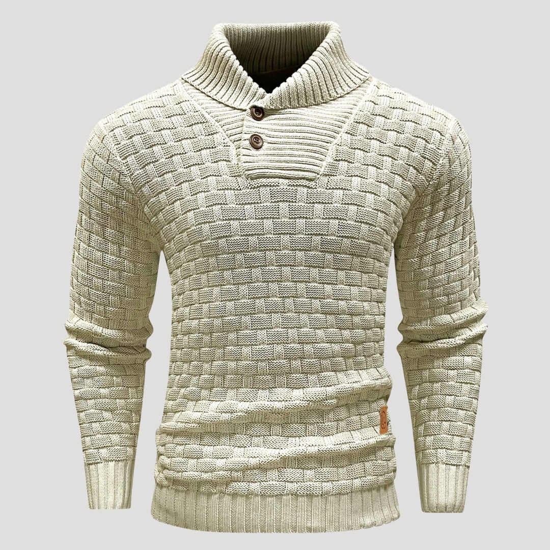 Men’s Textured Shawl Collar Knit Sweater Casual Pullover