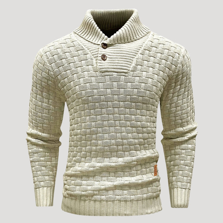 Men’s Textured Shawl Collar Knit Sweater Casual Pullover