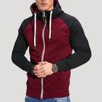 Men’s Zip Up Hoodie Contrast Sleeve Casual Drawstring Jacket