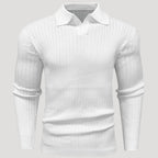 Men’s Ribbed Knit Long Sleeve Polo Sweater Slim Fit