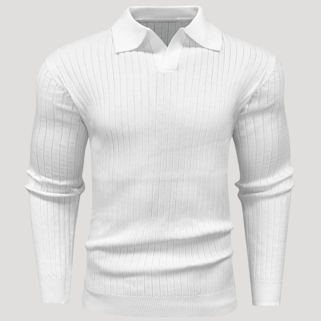 Men’s Ribbed Knit Long Sleeve Polo Sweater Slim Fit