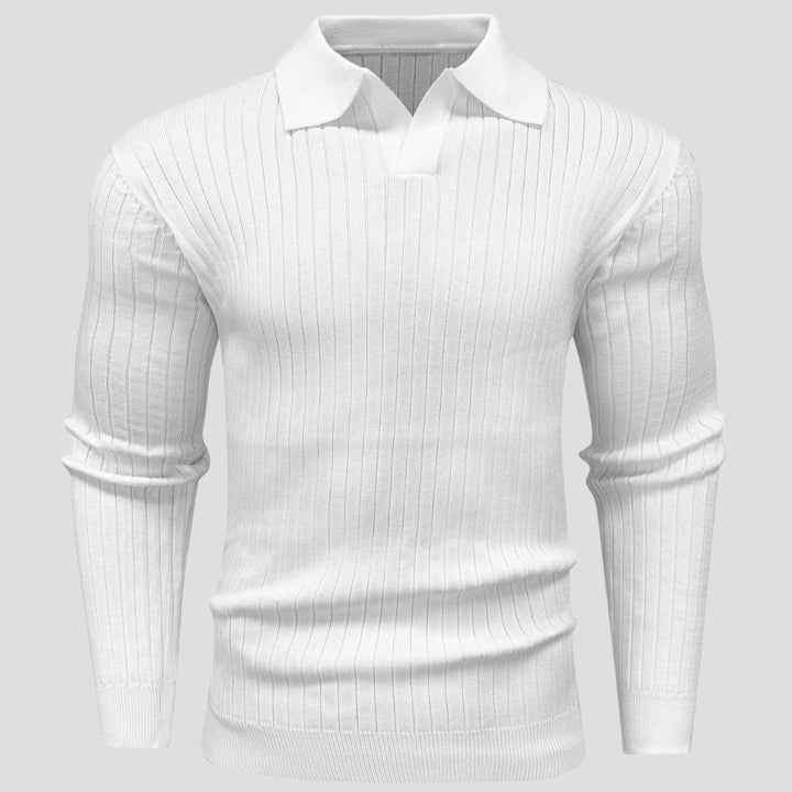 Men’s Ribbed Knit Long Sleeve Polo Sweater Slim Fit