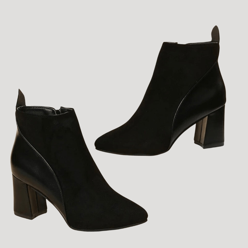 Women’s Ankle Boots Block Heel Zip Leather Short