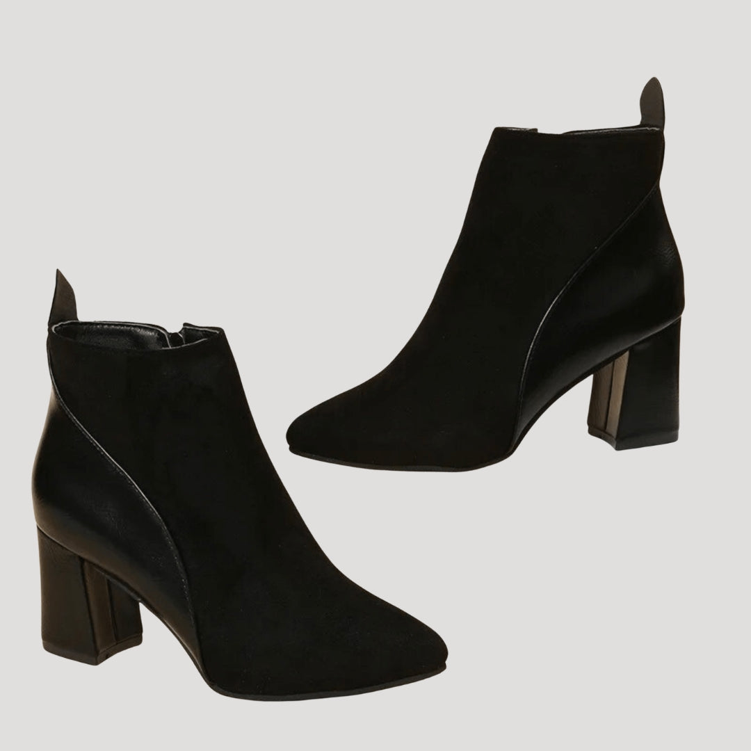 Women’s Ankle Boots Block Heel Zip Leather Short