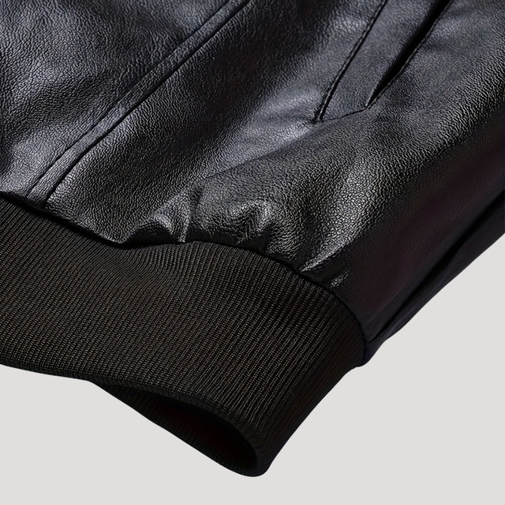 Pánska Čierna Kožená Bomber Bunda Na Zips