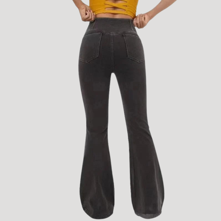 Dámske Rifle Rozšírené S Vysokým Pásom Bootcut Elastické Retro