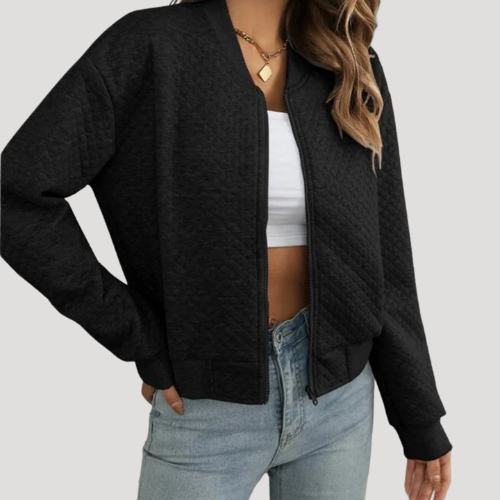 Dámska Prešívaná Bomber Bunda Krátka Na Zips