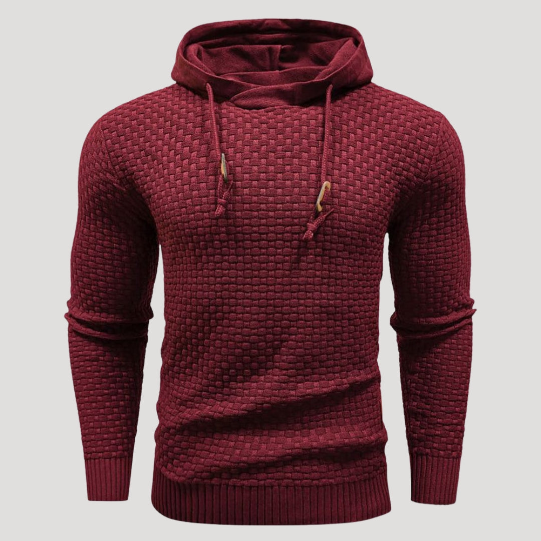 Men’s Textured Knit Hoodie Casual Long Sleeve Pullover Top