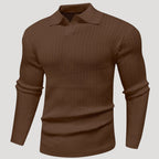 Men’s Ribbed Knit Long Sleeve Polo Sweater Slim Fit