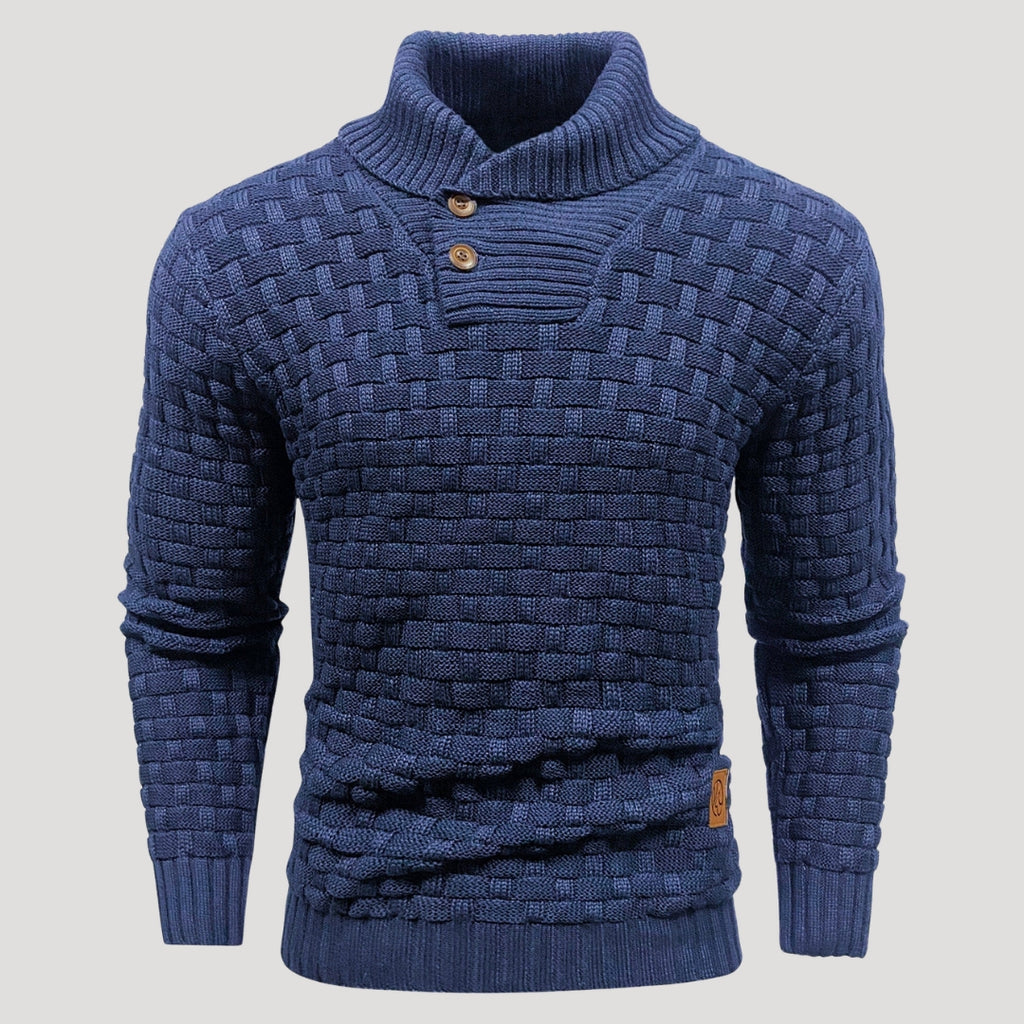 Men’s Textured Shawl Collar Knit Sweater Casual Pullover