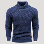 Men’s Textured Shawl Collar Knit Sweater Casual Pullover