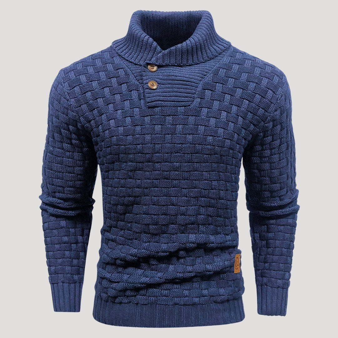 Men’s Textured Shawl Collar Knit Sweater Casual Pullover