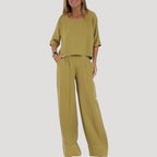 Women’s Linen Pants Set Wide Leg Two Piece Lounge Outfit