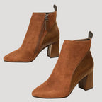 Women’s Ankle Boots Block Heel Zip Leather Short