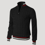 Men’s Knit Sweater Half Zip Cable Long Sleeve Stand Collar