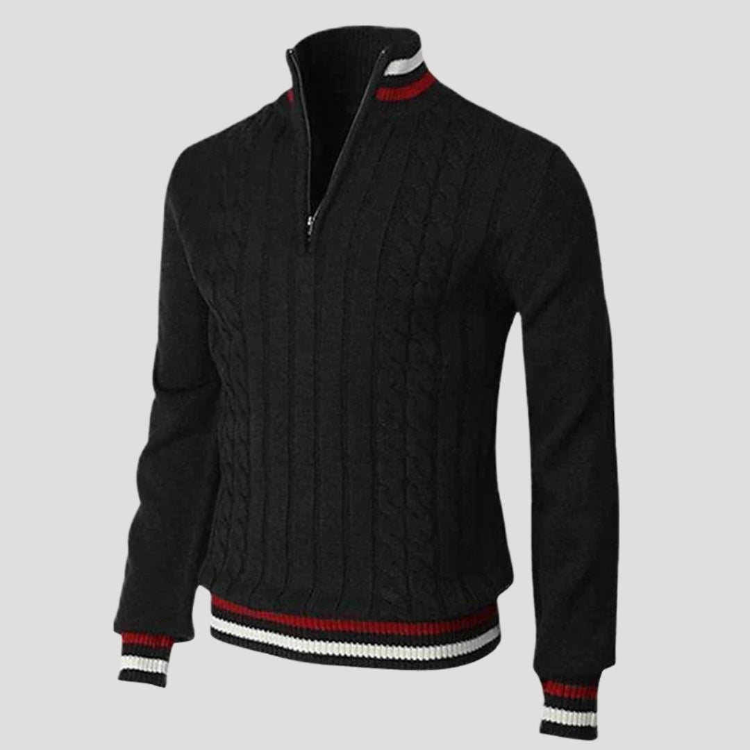 Men’s Knit Sweater Half Zip Cable Long Sleeve Stand Collar