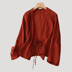 Women’s Blouse Linen Top Wrap Top Tie Front Long Sleeve
