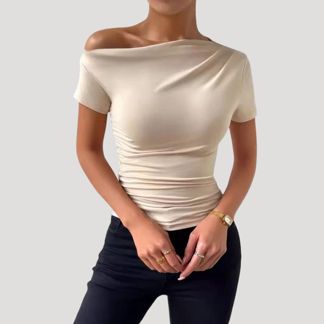 Women’s Off Shoulder Draped Top Asymmetrical Slim Fit Blouse