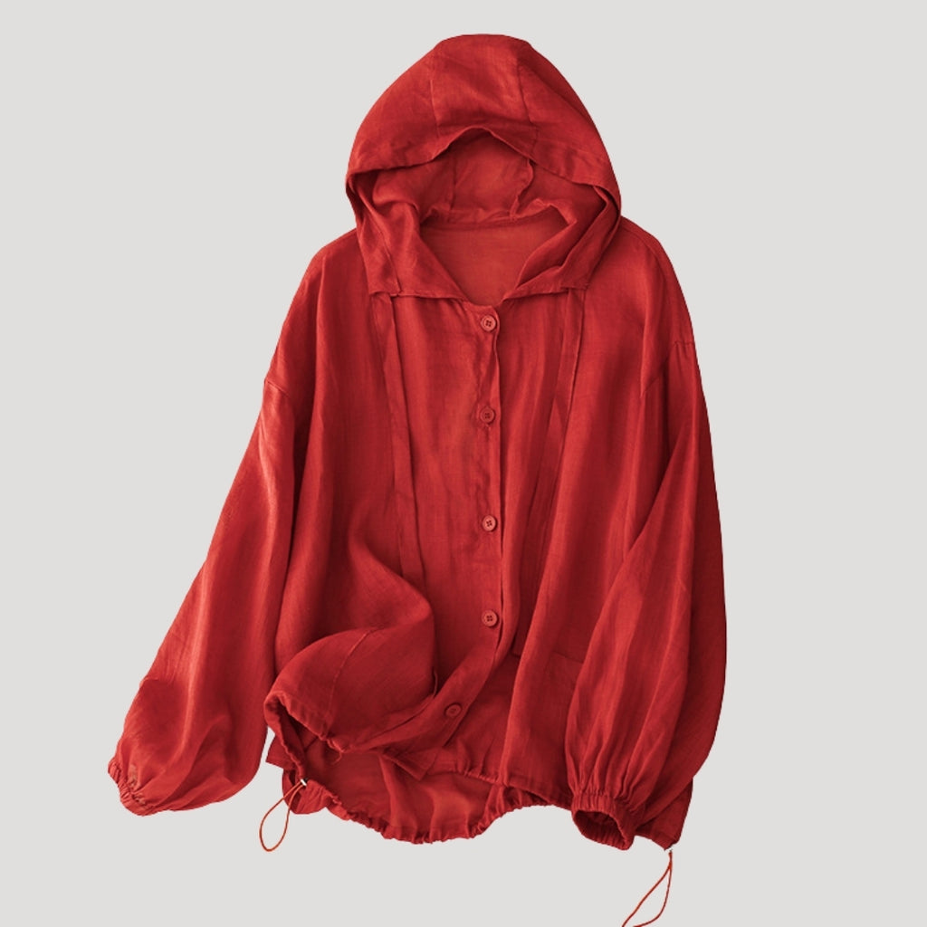 Women’s Long Sleeve Hooded Top Button Casual Loose