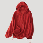Women’s Long Sleeve Hooded Top Button Casual Loose