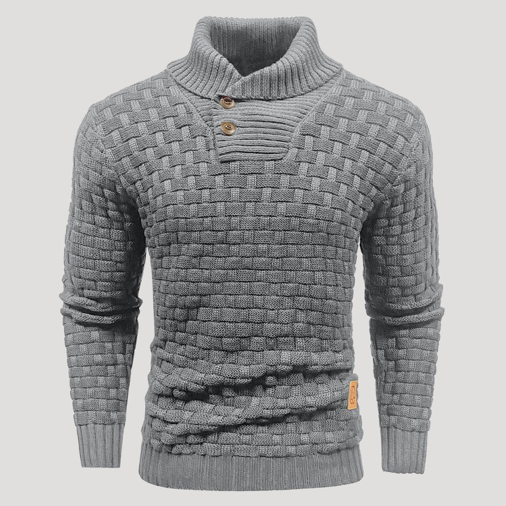 Men’s Textured Shawl Collar Knit Sweater Casual Pullover