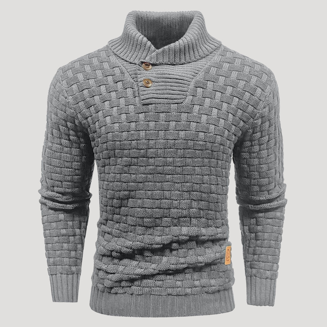 Men’s Textured Shawl Collar Knit Sweater Casual Pullover