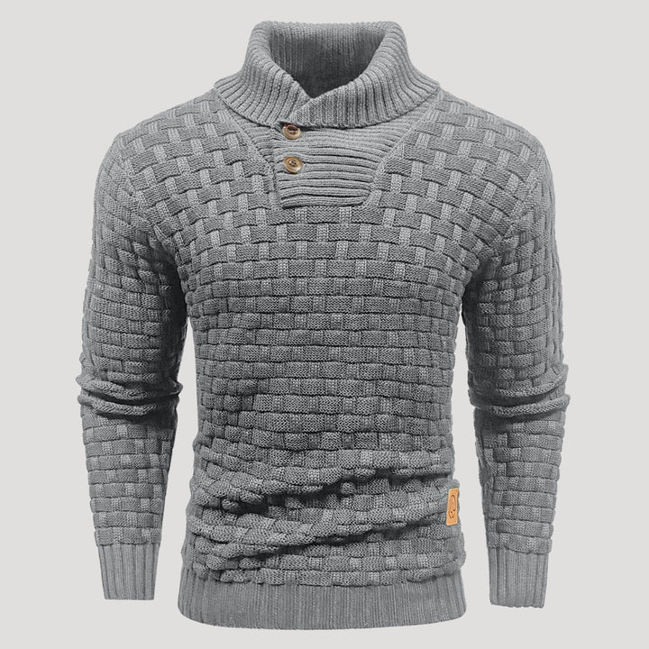 Men’s Textured Shawl Collar Knit Sweater Casual Pullover