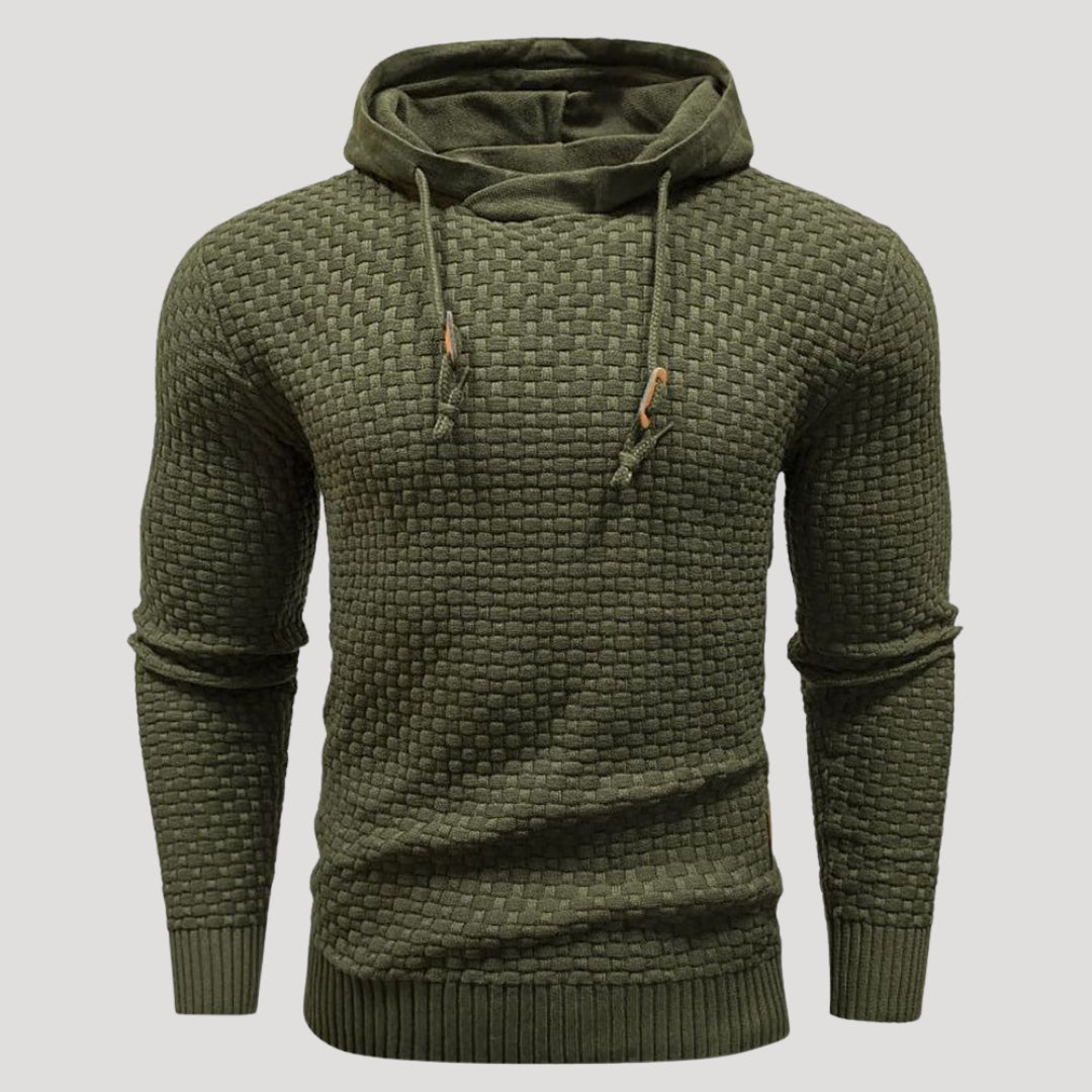 Men’s Textured Knit Hoodie Casual Long Sleeve Pullover Top