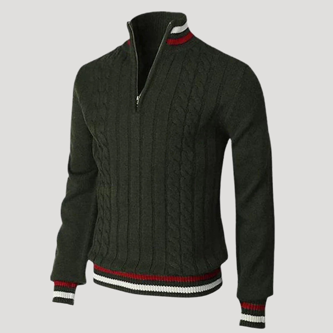 Men’s Knit Sweater Half Zip Cable Long Sleeve Stand Collar