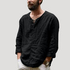 Men’s Linen Blend Lace Up Shirt Relaxed Casual Fit