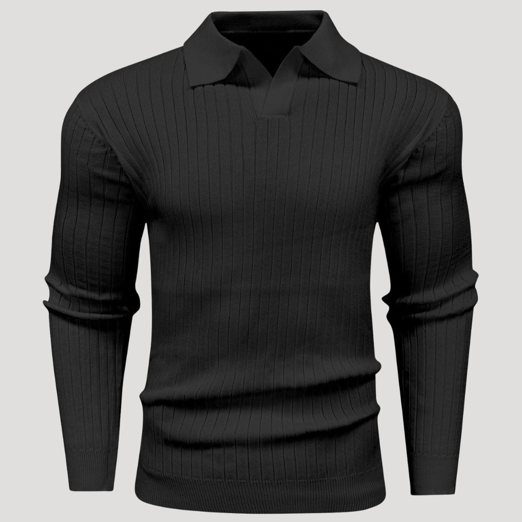 Men’s Ribbed Knit Long Sleeve Polo Sweater Slim Fit