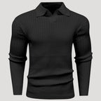 Men’s Ribbed Knit Long Sleeve Polo Sweater Slim Fit