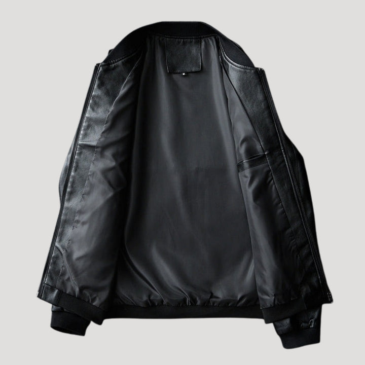 Men’s Leather Bomber Jacket Zip Up Casual Biker Outerwear